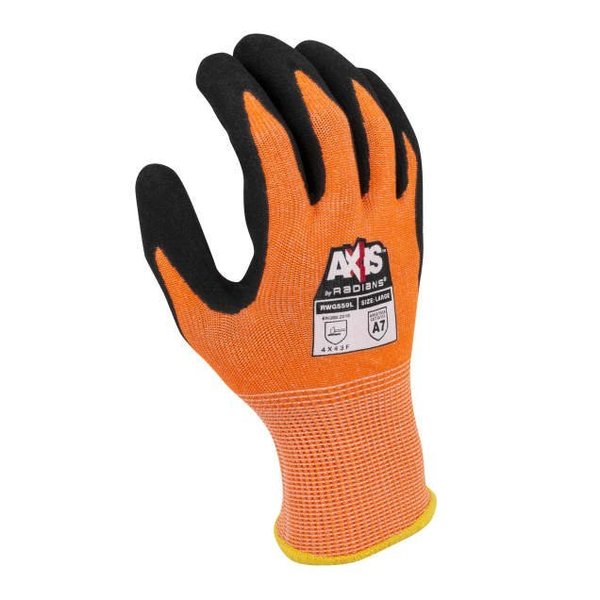 Radians Radians¬Æ Axis‚Ñ¢ Cut Resistant Gloves, Sandy Nitrile Palm, Orange/Black, S, 1 Pair RWG559S